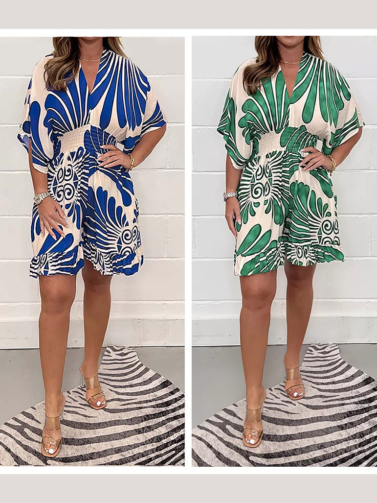 Nina™ - Krótki Kombinezon z Kwiatowym Wzorem