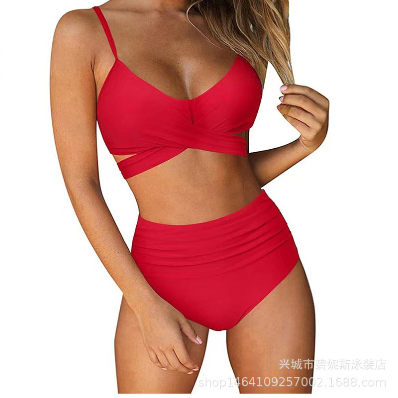 Ophelia™ - Bikini Modelujące z Wysokim Stanem w Wzory i Krzyżowym Kroju