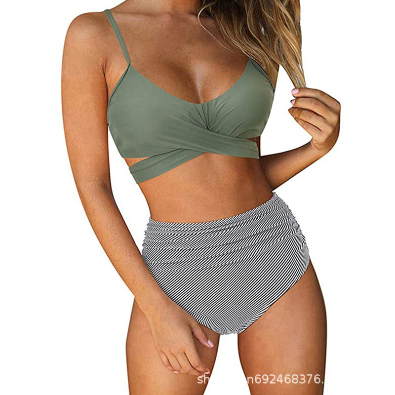 Ophelia™ - Bikini Modelujące z Wysokim Stanem w Wzory i Krzyżowym Kroju