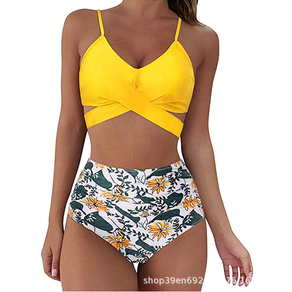 Ophelia™ - Bikini Modelujące z Wysokim Stanem w Wzory i Krzyżowym Kroju