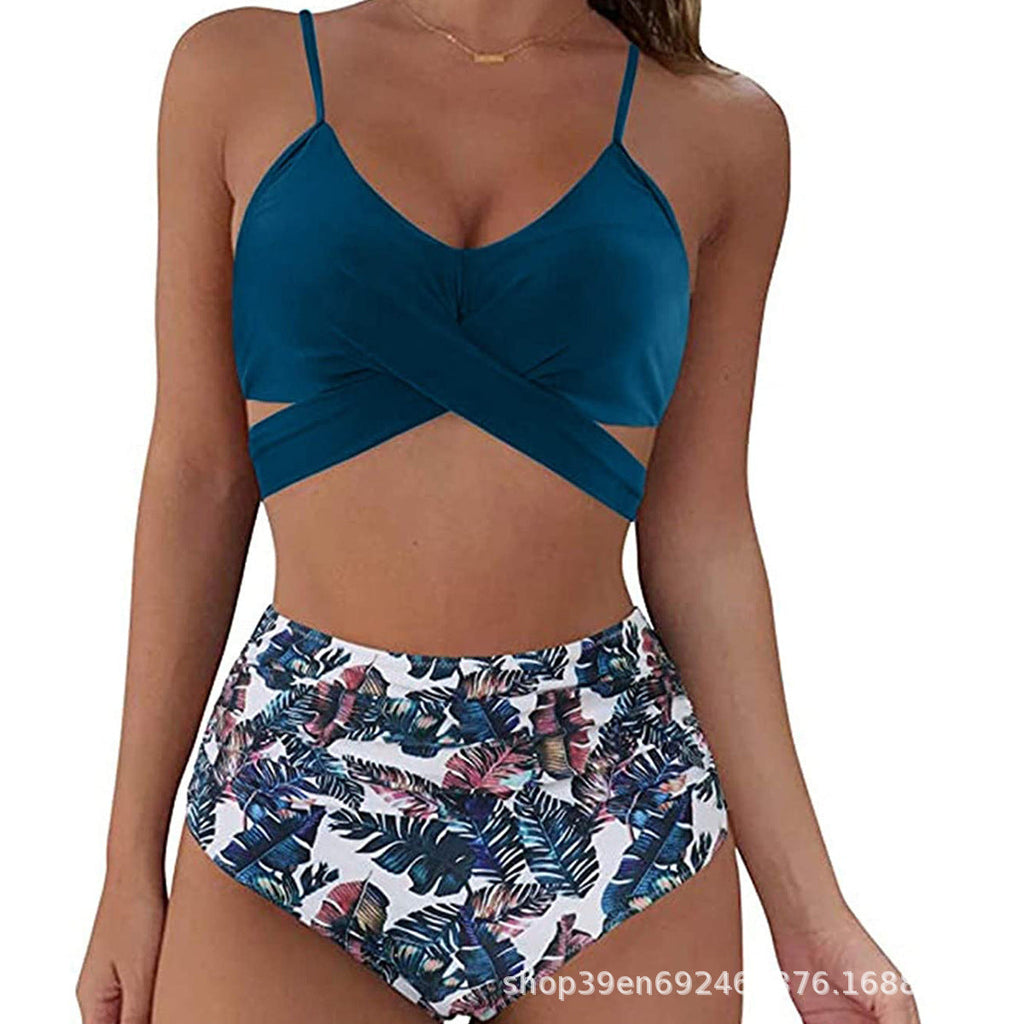 Ophelia™ - Bikini Modelujące z Wysokim Stanem w Wzory i Krzyżowym Kroju