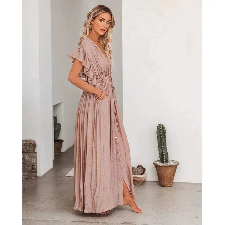 Weronika™ - Maxi Taupe Ibiza Sukienka